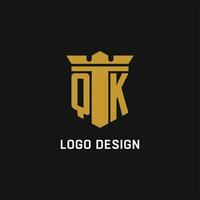 qk inicial logo con proteger y corona estilo vector