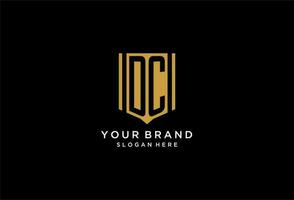 DC monogram logo with geometric shield icon design vector