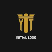 YT initial logo with shield and crown style vector