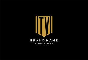 TV monogram logo with geometric shield icon design vector