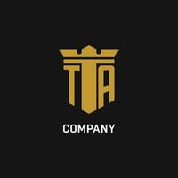 TA initial logo with shield and crown style vector