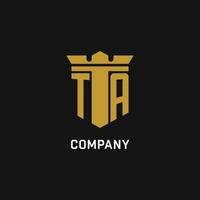 TA initial logo with shield and crown style vector