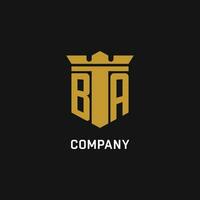 BA initial logo with shield and crown style vector