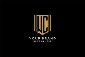 WC monogram logo with geometric shield icon design vector