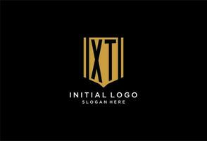 XT monogram logo with geometric shield icon design vector