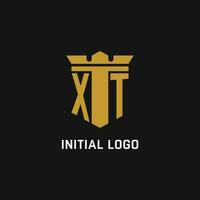 XT initial logo with shield and crown style vector
