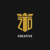 ZD initial logo with shield and crown style vector