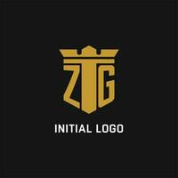 ZG initial logo with shield and crown style vector