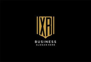 XR monogram logo with geometric shield icon design vector