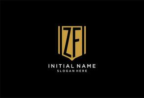 ZF monogram logo with geometric shield icon design vector