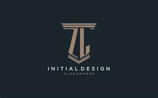 ZL initial logo with pillar style, luxury law firm logo design ideas vector