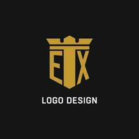 ex inicial logo con proteger y corona estilo vector