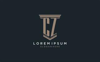 CZ initial logo with pillar style, luxury law firm logo design ideas vector