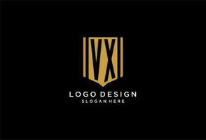 VX monogram logo with geometric shield icon design vector