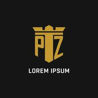 PZ initial logo with shield and crown style vector