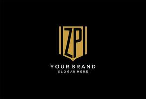 ZP monogram logo with geometric shield icon design vector