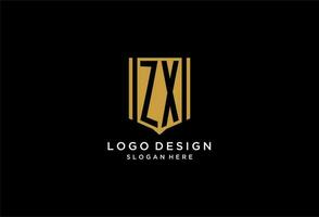 ZX monogram logo with geometric shield icon design vector