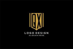 QX monogram logo with geometric shield icon design vector