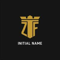 ZF initial logo with shield and crown style vector