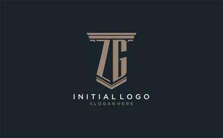 ZG initial logo with pillar style, luxury law firm logo design ideas vector