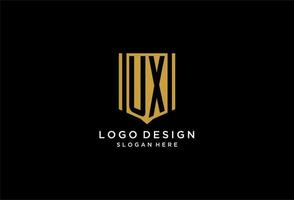 UX monogram logo with geometric shield icon design vector