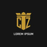 CZ initial logo with shield and crown style vector