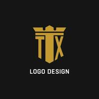 TX initial logo with shield and crown style vector