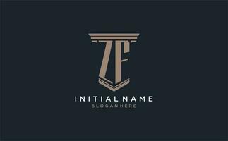 ZF initial logo with pillar style, luxury law firm logo design ideas vector