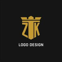 ZK initial logo with shield and crown style vector