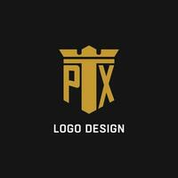 PX initial logo with shield and crown style vector