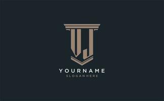 VJ initial logo with pillar style, luxury law firm logo design ideas vector