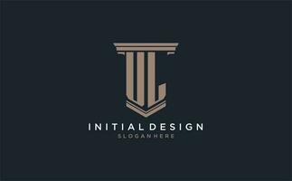 UL initial logo with pillar style, luxury law firm logo design ideas vector