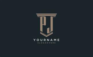 PJ initial logo with pillar style, luxury law firm logo design ideas vector