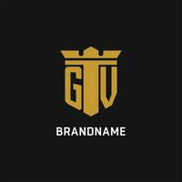 GV initial logo with shield and crown style vector