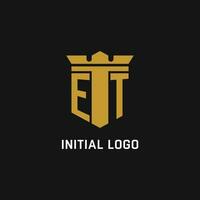 ET initial logo with shield and crown style vector