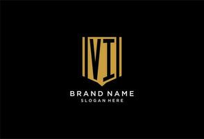 VI monogram logo with geometric shield icon design vector