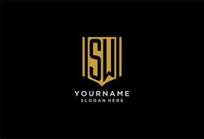 SW monogram logo with geometric shield icon design vector