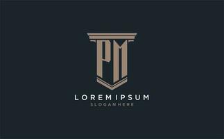 PM initial logo with pillar style, luxury law firm logo design ideas vector