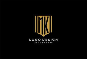MK monogram logo with geometric shield icon design vector