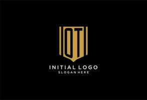 OT monogram logo with geometric shield icon design vector