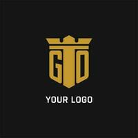 GO initial logo with shield and crown style vector