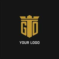 GO initial logo with shield and crown style vector