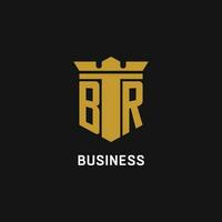 BR initial logo with shield and crown style vector