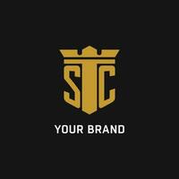 SC initial logo with shield and crown style vector