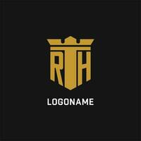 rh inicial logo con proteger y corona estilo vector