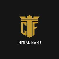 CF initial logo with shield and crown style vector