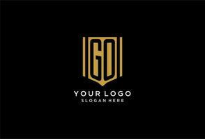 GO monogram logo with geometric shield icon design vector