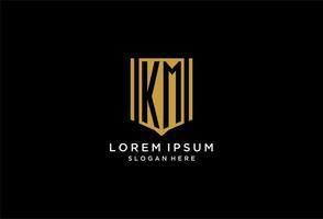 KM monogram logo with geometric shield icon design vector