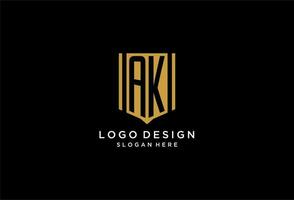 AK monogram logo with geometric shield icon design vector