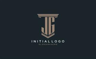 JG initial logo with pillar style, luxury law firm logo design ideas vector